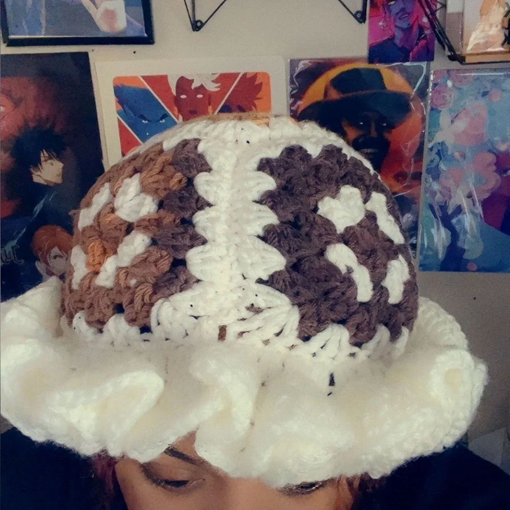 Crochet Granny Square Ruffle Hat